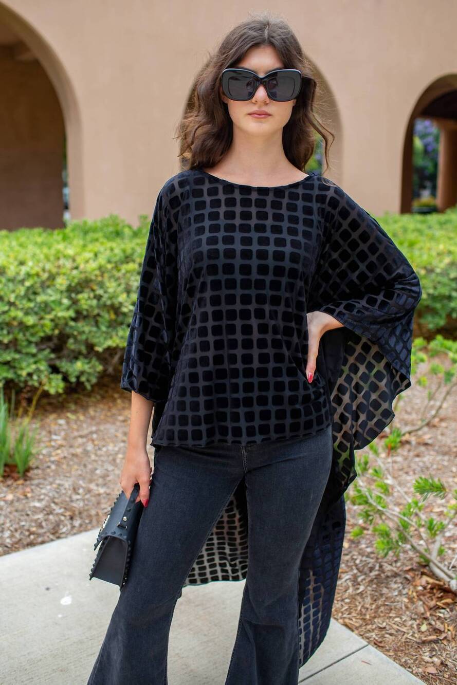 NEW JENNAFER GRACE dottie burnout float scarf top in black onyx